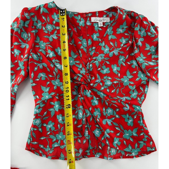 NWT: Love, Whit: Twist Front Satin Top, Red and Teal crop top, XS - Picture 9 of 9